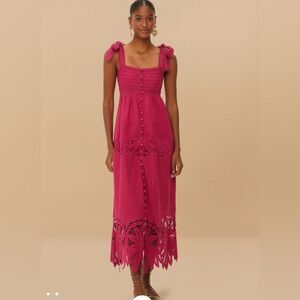 FARM RIO Pink Daisy Embroidered Sleeveless Midi Dress Size Medium NWT